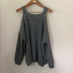 Beaded Chunky Cold Shoulder Sweater sz S